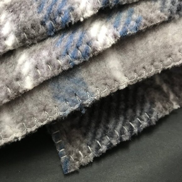 Handmade Hoodie Cowl Turtleneck Fleece poncho red navy blue checker print - Picture 3 of 4